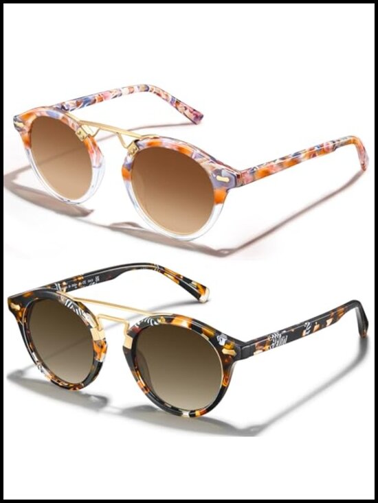 Double Bridge Round Sunglasses for Women Polarized UV Protection Retro Metal main image 4